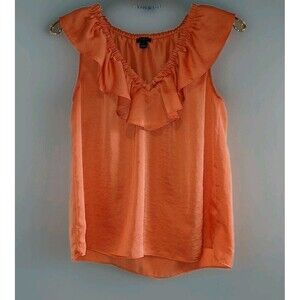 Ann Taylor Vibrant Orange V-Neck Ruffle Silky Blouse Sz S Off-Shoulder Chic